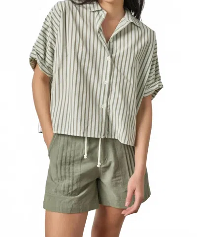 Lilla P Striped Oversized Button Down Dolman Top In Pool Stripe In Multi