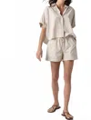 Lilla P Striped Boxy Button Down In Flax Striped In Neutral