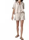 Lilla P Striped Boxy Button Down In Flax Striped In Neutral
