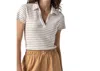 Lilla P Striped Polo Tee In Teak Stripe In Neutral