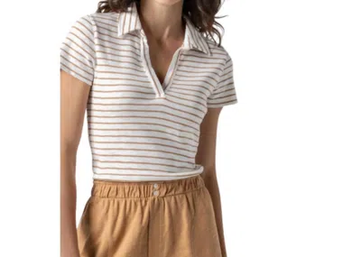 Lilla P Striped Polo Tee In Teak Stripe In Neutral
