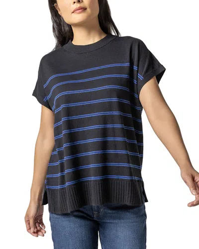 Lilla P Striped Poncho Linen-blend Sweater In Black