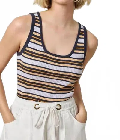 Lilla P Striped Scoop Neck Tank In Navy Stripe In Beige