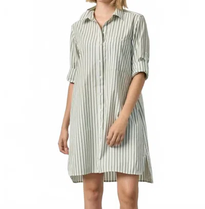 Lilla P Striped Shirt Mini Dress In Pool Stripe In Green