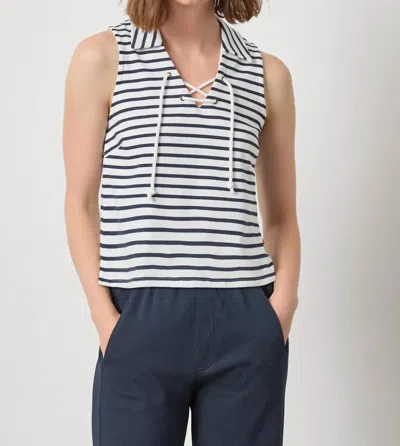 Lilla P Striped Sleeveless Collared Top In Navy Stripe In Blue