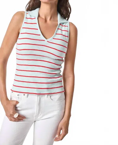 Lilla P Striped Sleeveless Collared Top In Seabreeze Stripe In Multi