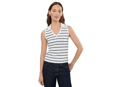 Lilla P Striped Sleeveless Collared Top Women's Clothing Navy Stripe: Xs In White