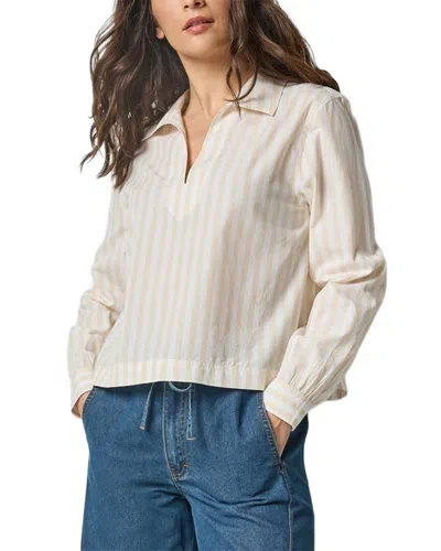 Lilla P Striped Split Neck Collared Shirt In Neutral