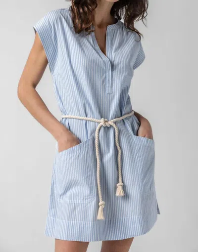 Lilla P Striped Split Neck Dress In Blue/white
