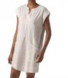 Lilla P Striped Split Neck Dress In Flax Stripe In Neutral