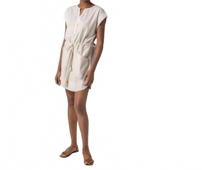 Lilla P Striped Split Neck Dress In Flax Stripe In Neutral