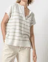 Lilla P Striped Split Neck Tunic Top In Linen Stripe In Neutral