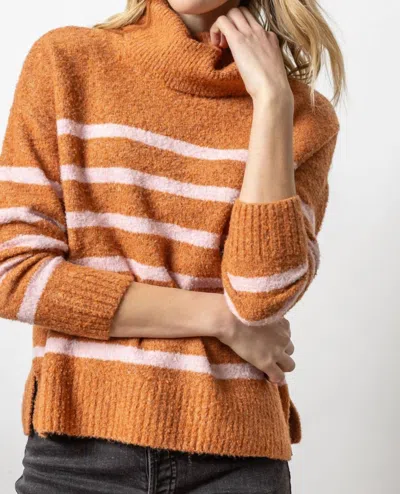 Lilla P Striped Turtleneck Sweater In Nutmeg Stripe In Multi