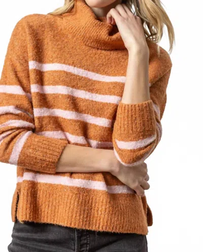 Lilla P Striped Turtleneck Sweater In Nutmeg Stripe In Brown