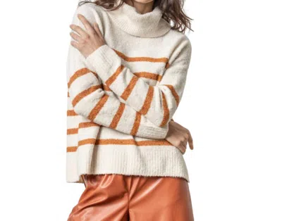 Lilla P Striped Turtleneck Sweater In Snow Stripe In Multi