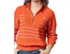 Lilla P Striped Zip Front Sweater In Persimmon In Gold