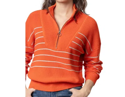 Lilla P Striped Zip Front Sweater In Persimmon In Gold