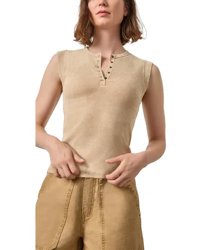 Lilla P Sunwashed Cap Sleeve Henley In Neutral