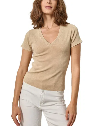 Lilla P Sunwashed Cap Sleeve V-neck T-shirt In Neutral