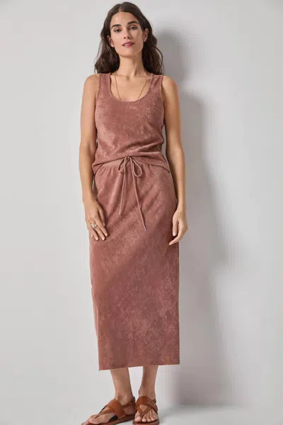 Lilla P Terry Bias Midi Skirt In Bark In Brown