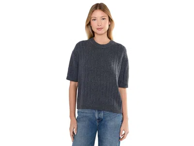 Lilla P Textured Easy Crew Neck Sweater Women's Sweater Charcoal: Lg, Cashmere/nylon/viscose In Blue