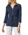 Lilla P Three-quarter Sleeve Collared Top In Navy In Blue