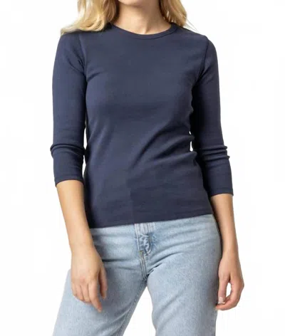 Lilla P Three Quarter Sleeve Crew Neck Top In Dark Navy In Blue
