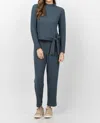 Lilla P Tie Waist Mock Neck Top In Abyss In Black