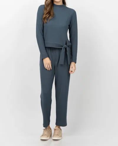 Lilla P Tie Waist Mock Neck Top In Abyss In Black