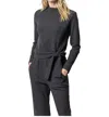 Lilla P Tie Waist Mock Neck Top In Black In Black