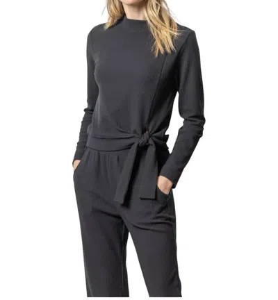 Lilla P Tie Waist Mock Neck Top In Black
