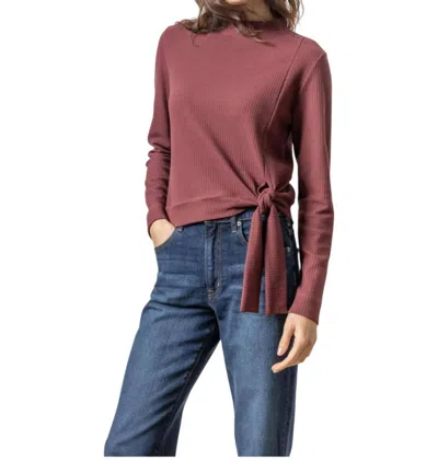 Lilla P Tie Waist Mock Neck Top In Port In Burgundy