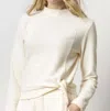 Lilla P Tie Waist Mock Neck Top In Talc In White