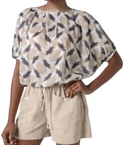 Lilla P Tie Waist Top In Neutral Ikat