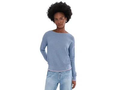Lilla P Tipped Hem Wide Neck Sweater Top In Cornflower In Blue