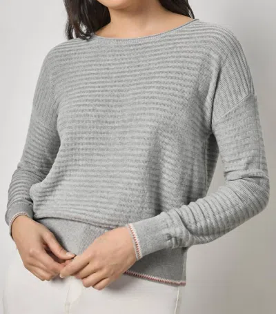 Lilla P Tipped Hem Wide Neck Sweater Top In Heather Grey In Gray