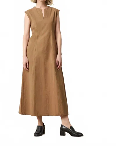 Lilla P Twill Princess Seam Maxi Dress In Pecan In Brown