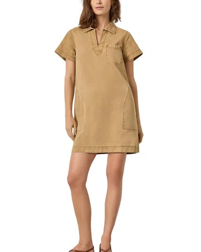 Lilla P Twill Split Neck Collared Dress In Brown