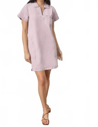 Lilla P Twill Split Neck Collared Dress In Thistle In Animal Print