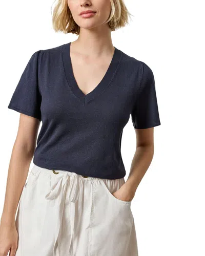 Lilla P V-neck Linen-blend Sweater In Blue
