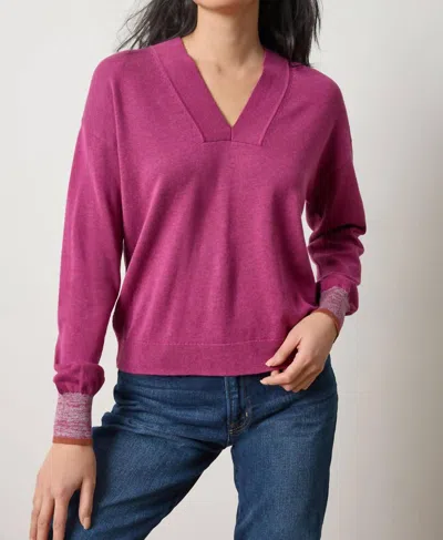 Lilla P V Neck Pullover Sweater In Dahlia In Purple