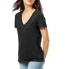 Lilla P V Neck Short Sleeve Back Seam Tee In Black In Black