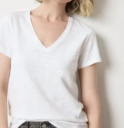 Lilla P V-neck Short Sleeve Back Seam Tee In White