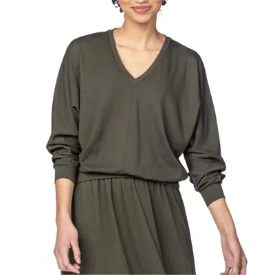 Lilla P V-neckline Dolman Long Sleeve Top In Olive In Green