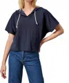 Lilla P Waffle Oversized Hoodie Top In Navy In Blue