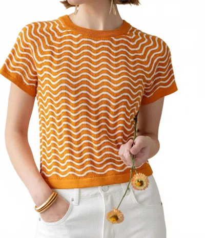 Lilla P Wave Stitch Sweater In Marigold Wave In Orange
