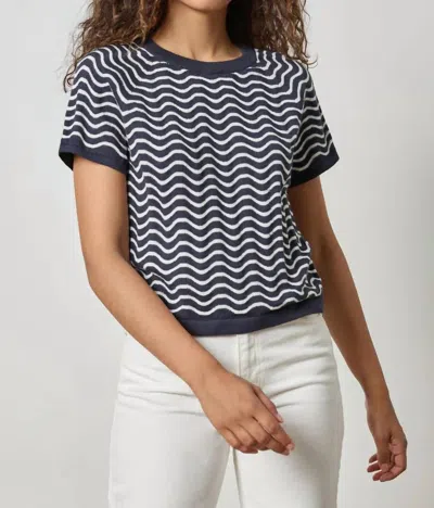 Lilla P Wave Stitch Sweater In Navy Wave In Blue