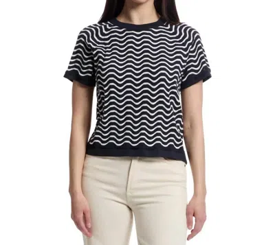 Lilla P Wave Stitch Sweater In Navy/white In Black