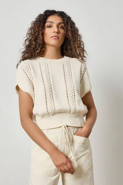 Lilla P Wedge Crewneck Sweater In Sand In White