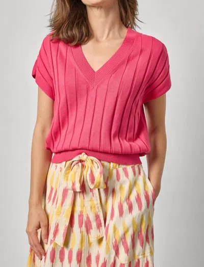 Lilla P Wide Rib Wedge Sweater In Azalea In Pink